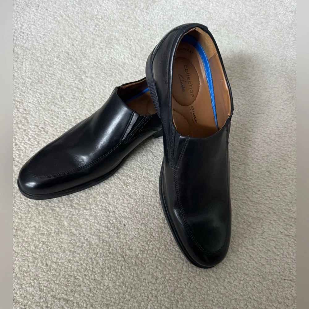 Clarks Whiddon Black Leather Slip-On Loafer Step Comfort Dress Shoes Men’s 12